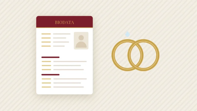 A marriage biodata with two rings beside it, representing a second marriage