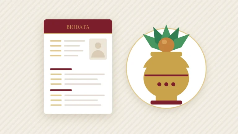 A one-page Hindu marriage biodata with a kalash emblem above the heading line