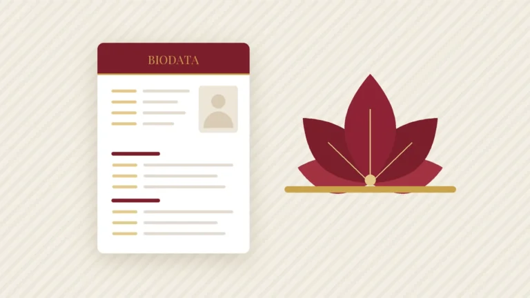 A marriage biodata with a lotus motif for a Jain marriage proposal