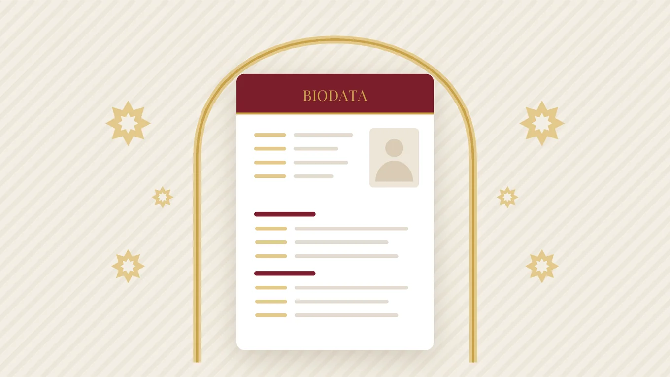 A marriage biodata with an arched header border, laid out for a Muslim nikah proposal