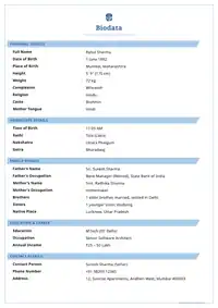 Blue Ribbon marriage biodata template