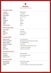 Crimson Frame marriage biodata template