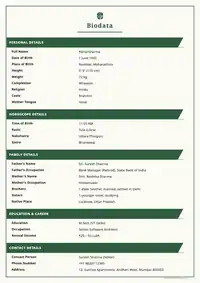 Forest Ribbon marriage biodata template