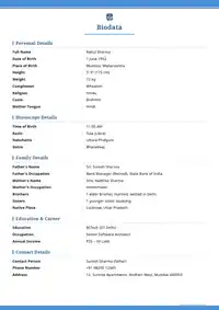 Modern Blue marriage biodata template