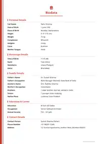 Red Line marriage biodata template