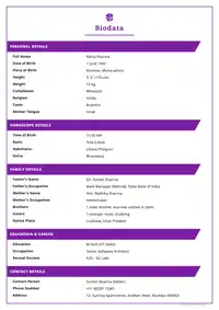 Royal Purple Ribbon marriage biodata template