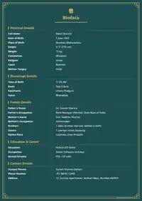Royal Teal marriage biodata template
