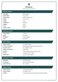 Teal Ribbon marriage biodata template